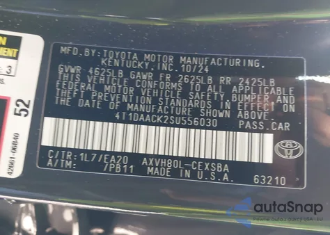 2025 Toyota Camry Se from USA, damaged, VIN 4T1DAACK2SU556030